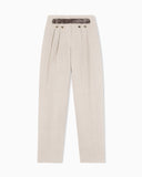 Oval-leg trousers in pure linen with a basketweave effect
