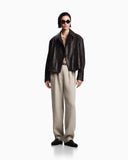 Oval-leg trousers in pure linen with a basketweave effect