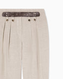 Oval-leg trousers in pure linen with a basketweave effect