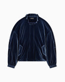Blouson jacket in stretch chenille with a ruffled collar