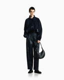 Blouson jacket in stretch chenille with a ruffled collar