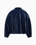 Blouson jacket in stretch chenille with a ruffled collar