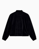Blouson jacket in stretch chenille with a ruffled collar