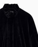 Blouson jacket in stretch chenille with a ruffled collar
