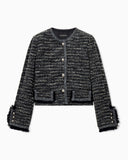 Cropped Lurex tweed blazer in virgin wool with fringed cuffs