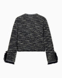 Cropped Lurex tweed blazer in virgin wool with fringed cuffs