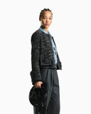Cropped Lurex tweed blazer in virgin wool with fringed cuffs