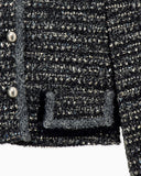 Cropped Lurex tweed blazer in virgin wool with fringed cuffs