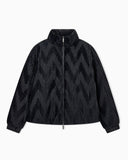 Down jacket in chevron plissé velvet with a full zip