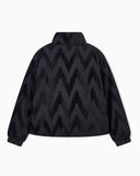 Down jacket in chevron plissé velvet with a full zip