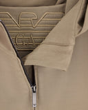 Full-zip hooded blouson jacket in brushed techno cotton