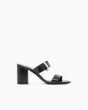 Shiny polished leather sandals with heel