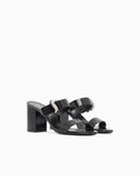 Shiny polished leather sandals with heel