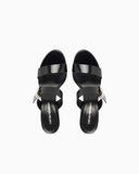 Shiny polished leather sandals with heel