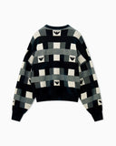 Crew neck pullover with checkered inlay graphic and logo