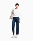 Crew neck cotton jacquard jumper with a chevron pattern