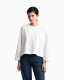 Crew neck cotton jacquard jumper with a chevron pattern