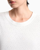 Crew neck cotton jacquard jumper with a chevron pattern