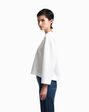 Crew neck cotton jacquard jumper with a chevron pattern