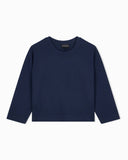 Crew neck cotton jacquard jumper with a chevron pattern