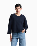 Crew neck cotton jacquard jumper with a chevron pattern