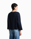 Crew neck cotton jacquard jumper with a chevron pattern