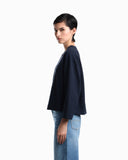 Crew neck cotton jacquard jumper with a chevron pattern