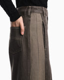 Five-pocket wide-leg denim pants with relaxed fit