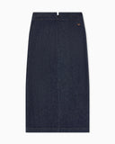 Cotton denim skirt with a wide waistband and self-tie belt