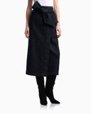 Cotton denim skirt with a wide waistband and self-tie belt