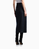 Cotton denim skirt with a wide waistband and self-tie belt