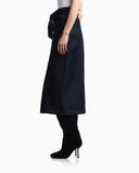 Cotton denim skirt with a wide waistband and self-tie belt