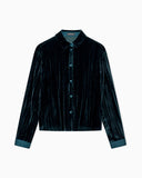 Plissé velvet shirt with a classic collar and long sleeves