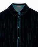 Plissé velvet shirt with a classic collar and long sleeves