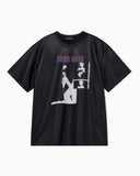 T-shirt in shiny coated jersey with a graphic print