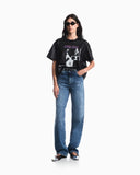 T-shirt in shiny coated jersey with a graphic print
