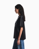 T-shirt in shiny coated jersey with a graphic print