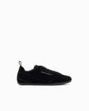 Velvet low-top sneakers with an embroidered side logo