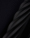 Long viscose dress with pleated side insert and drawstring