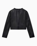 Cropped leather jacket with braided trim and button closure