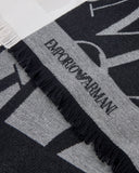 Jacquard logo stole in wool and cashmere with fringed edges