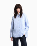 Striped cotton poplin shirt with a single chest pocket