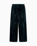 Trousers in plissé velvet with elastic waistband regular fit