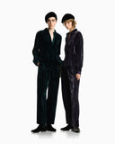 Trousers in plissé velvet with elastic waistband regular fit