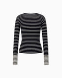 Slim fit ribbed pullover with crew neck and striped pattern