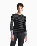 Slim fit ribbed pullover with crew neck and striped pattern
