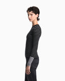 Slim fit ribbed pullover with crew neck and striped pattern