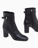 Nappa leather ankle boots with a block heel and buckle