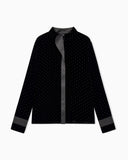 Velvet blouse with glitter polka dots and a satin trim