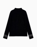 Velvet blouse with glitter polka dots and a satin trim